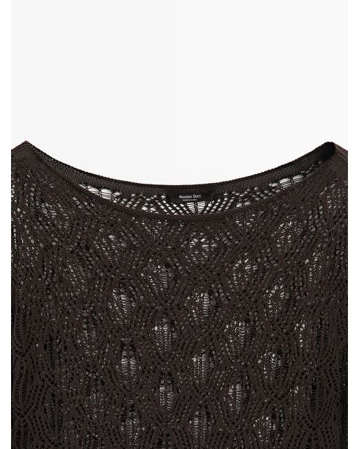 MASSIMO DUTTI Black Boat Neck Sweater With Openwork Detail