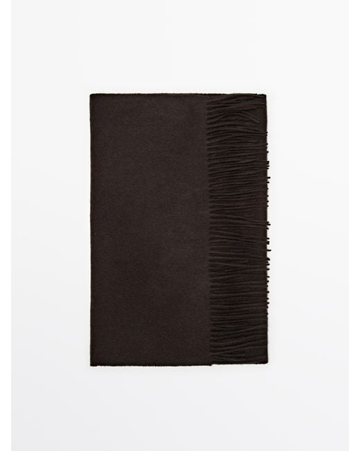 MASSIMO DUTTI Black 100% Cashmere Fringed Scarf