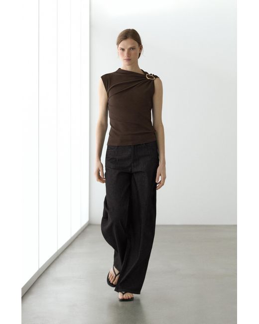 MASSIMO DUTTI Brown Asymmetric Top With Rhinestone Detail