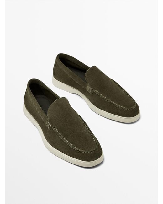 MASSIMO DUTTI Green Split Suede Leather Loafers for men