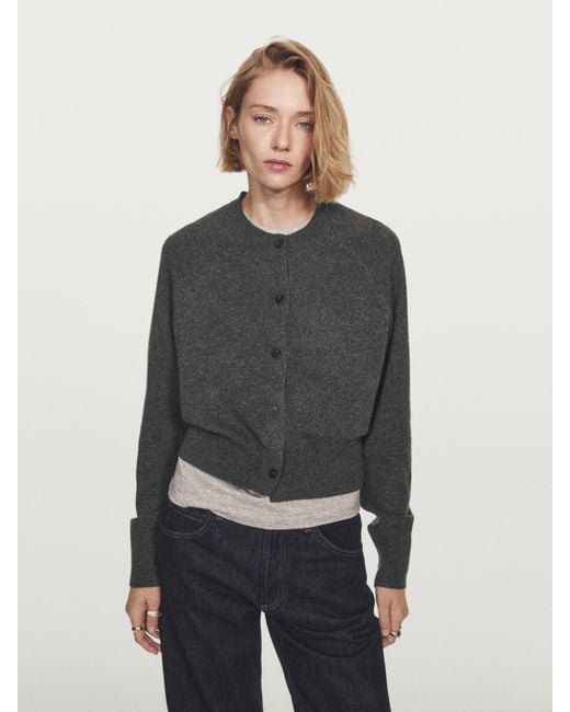 MASSIMO DUTTI Gray Long Sleeve Cashmere Cardigan