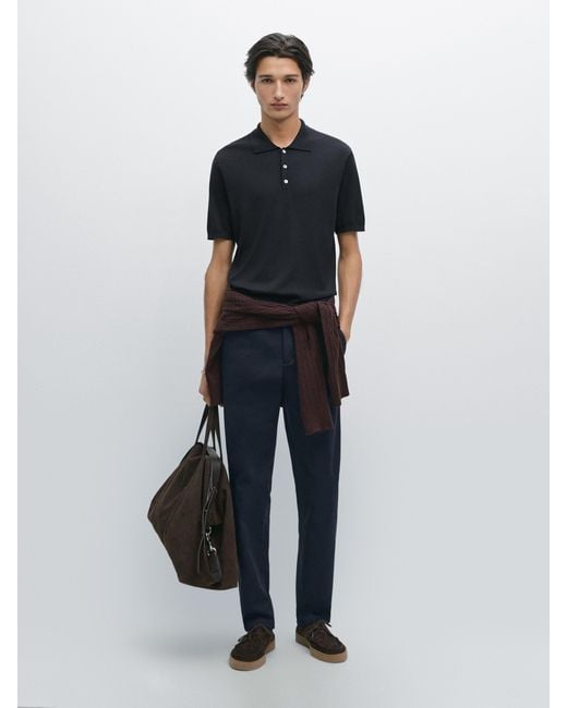 Polo En Maille De Coton MASSIMO DUTTI pour homme en coloris Blue