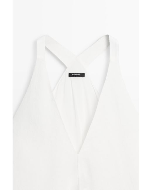 Vestido Midi Detalle Líneas Contraste Mezcla Lino MASSIMO DUTTI de color White