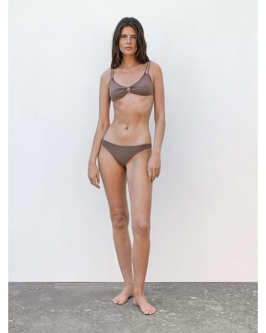 MASSIMO DUTTI White Gathered Tulle Bikini Top