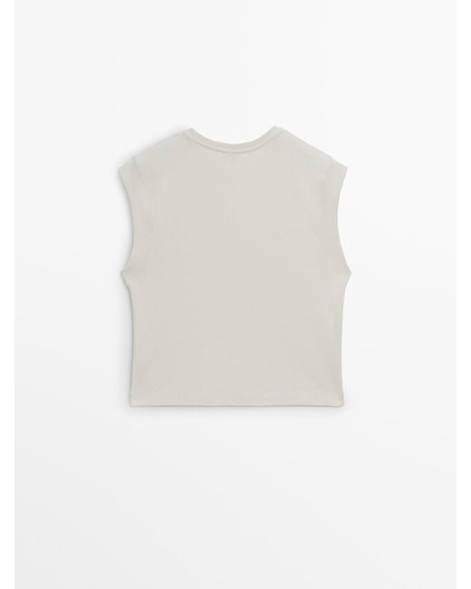 MASSIMO DUTTI White Sleeveless 100% Cotton T-Shirt