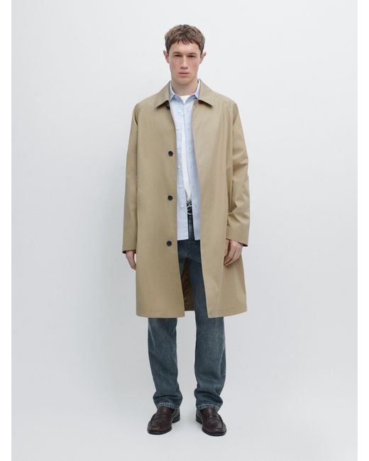 MASSIMO DUTTI White Lightweight Cotton Trench Coat for men