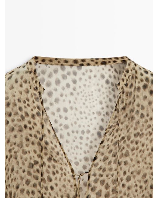MASSIMO DUTTI White Flowing Animal Print Blouse