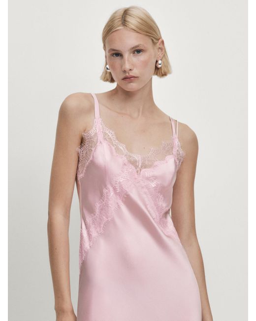 MASSIMO DUTTI Satiniertes Kleid In Lingerie-Optik Mit Spitze - Studio - Altrosa - Xs in Pink für Herren