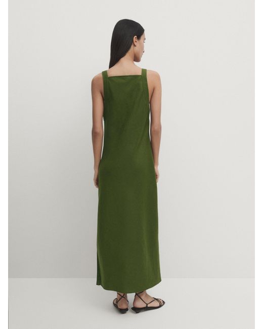 MASSIMO DUTTI Green Linen Halter Dress