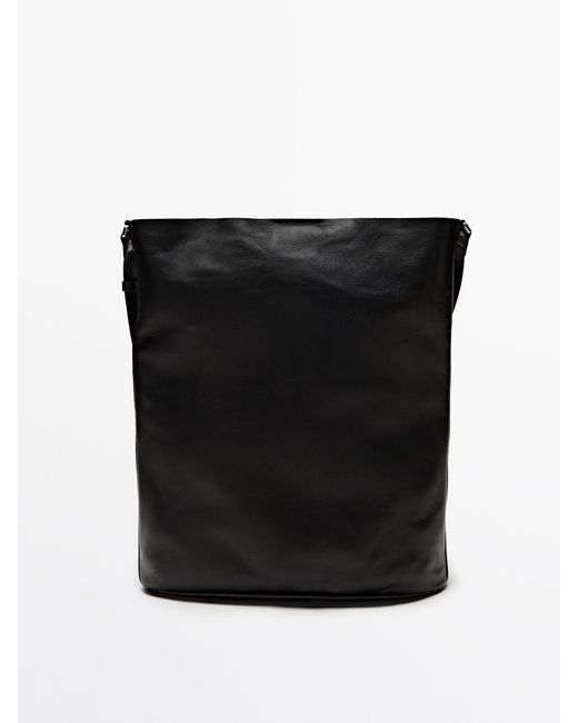 MASSIMO DUTTI Black Nappa Leather Bucket Bag