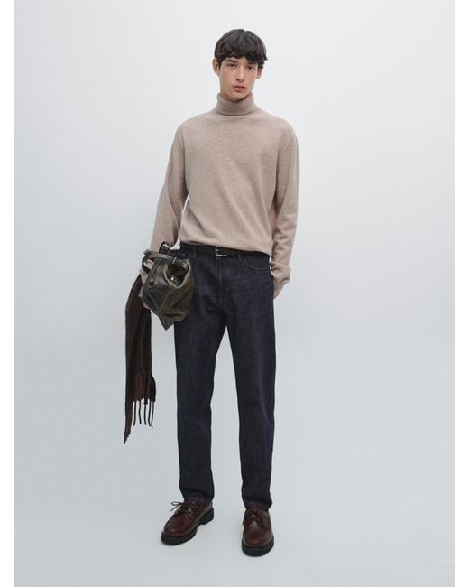 MASSIMO DUTTI White Wool Blend Knit Sweater With High Neck for men