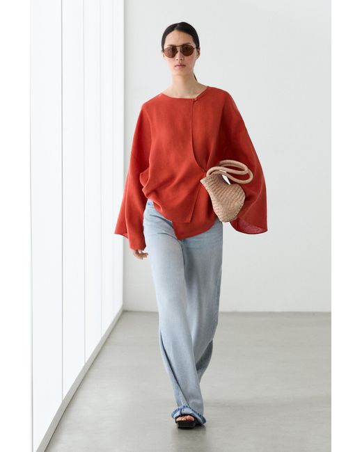 MASSIMO DUTTI White 100% Linen Flowing Wrap Blouse