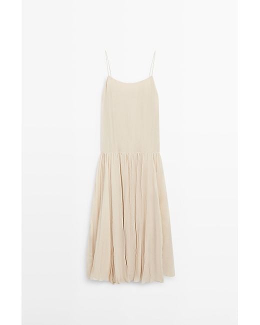 MASSIMO DUTTI Natural Flowing Midi Dress With Pleated Detail