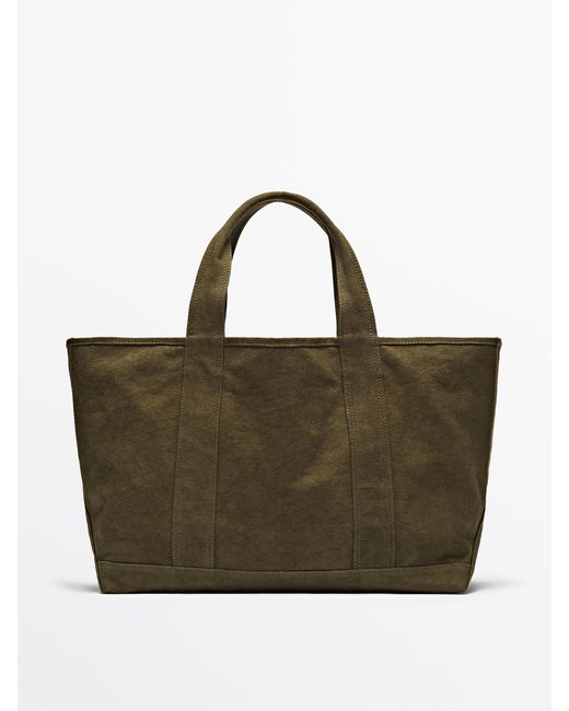 MASSIMO DUTTI Brown Dyed Canvas Shopper Bag for men