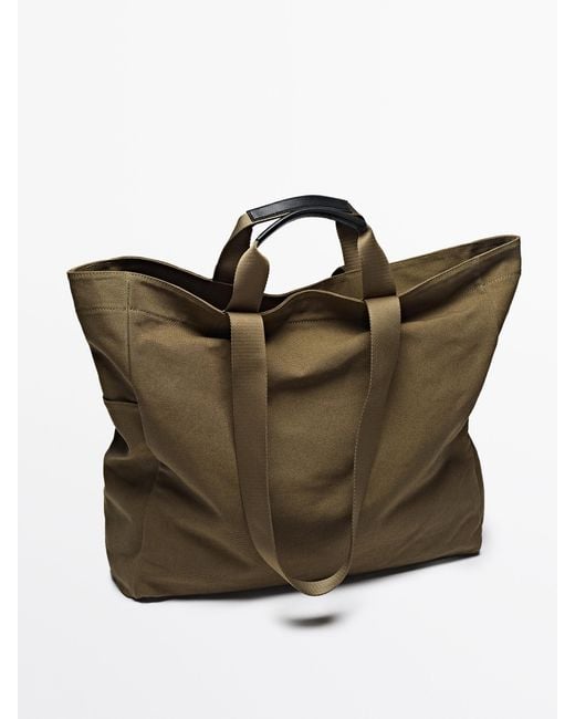 MASSIMO DUTTI Green Maxi Canvas Shopper Bag for men