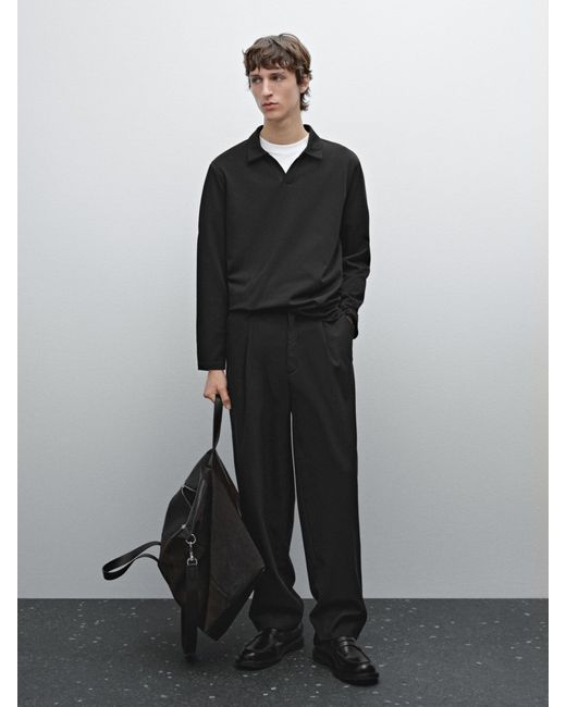 Maglia Con Scollo A V Stile Polo di MASSIMO DUTTI in Black da Uomo