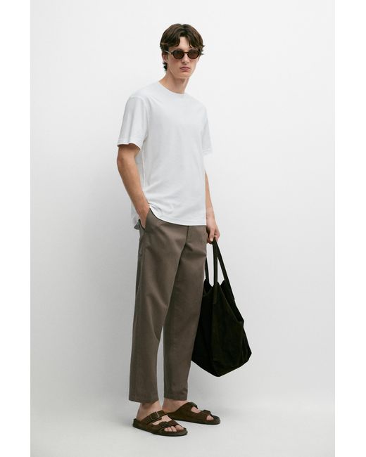 MASSIMO DUTTI White 100% Cotton Short Sleeve T-Shirt for men