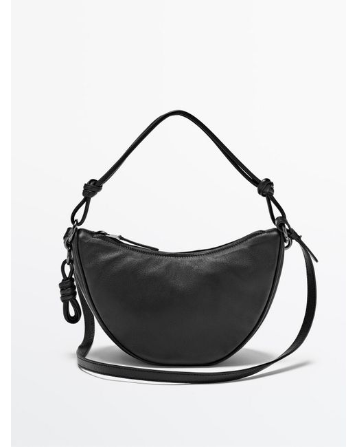 MASSIMO DUTTI Black Half Moon Leather Crossbody Bag