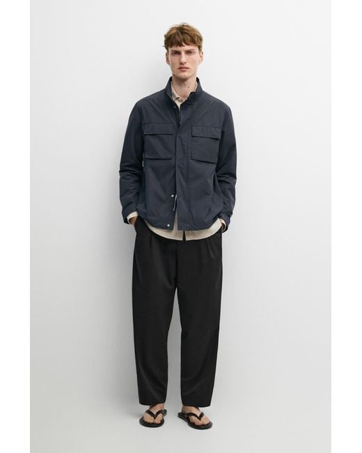 MASSIMO DUTTI Blue Technical Fabric Jacket With Pocket Details for men