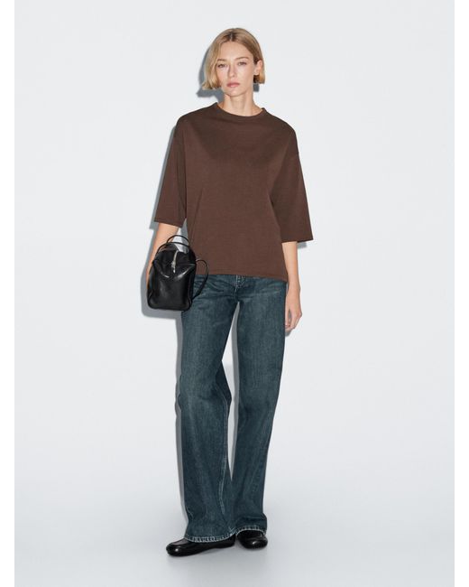 MASSIMO DUTTI Brown Oversize Heavy Weight T-Shirt