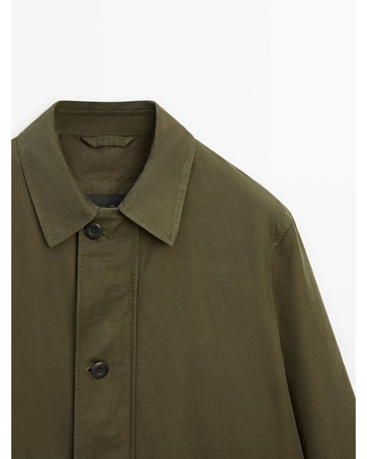 MASSIMO DUTTI Green Linen And Cotton Blend Jacket With Pockets for men