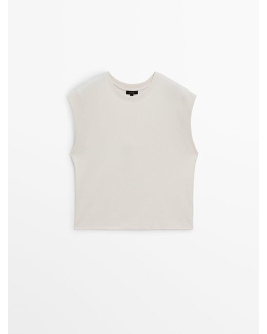 MASSIMO DUTTI White Sleeveless 100% Cotton T-Shirt