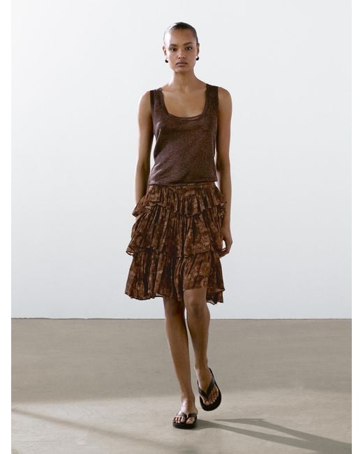 MASSIMO DUTTI Brown Strappy Fine Knit Top
