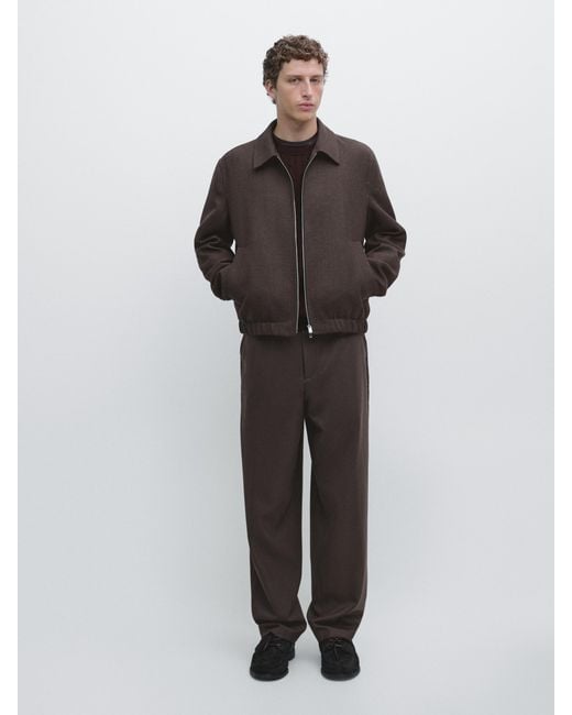 MASSIMO DUTTI Brown Wool Blend Jogger Fit Trousers for men