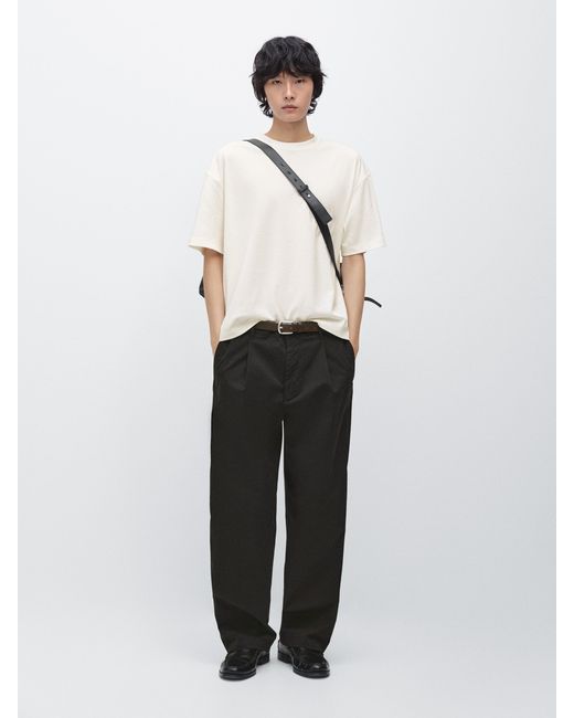 MASSIMO DUTTI White Cotton Blend Barrel Fit Pants for men