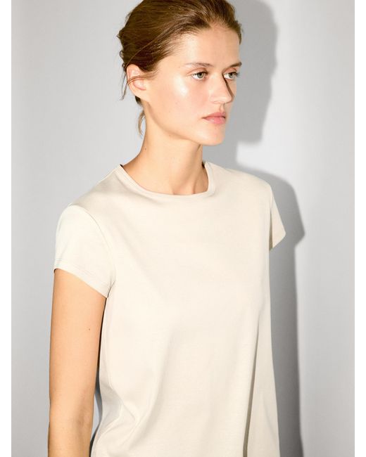 Camiseta Manga Corta 100% Algodón Mercerizado MASSIMO DUTTI de color Natural