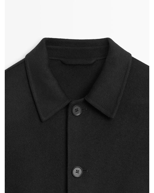MASSIMO DUTTI Black Short Wool Blend Overshirt for men