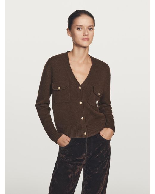 MASSIMO DUTTI Black V-Neck Knit Cardigan With Buttons