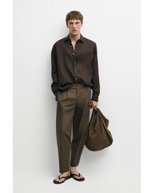 MASSIMO DUTTI White Cotton Double Dart Pants for men