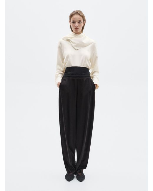 MASSIMO DUTTI White Silk Blend Blouse With Tie Detail