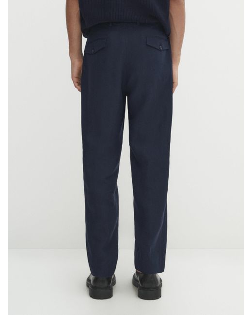 MASSIMO DUTTI Blue 100% Linen Suit Trousers for men