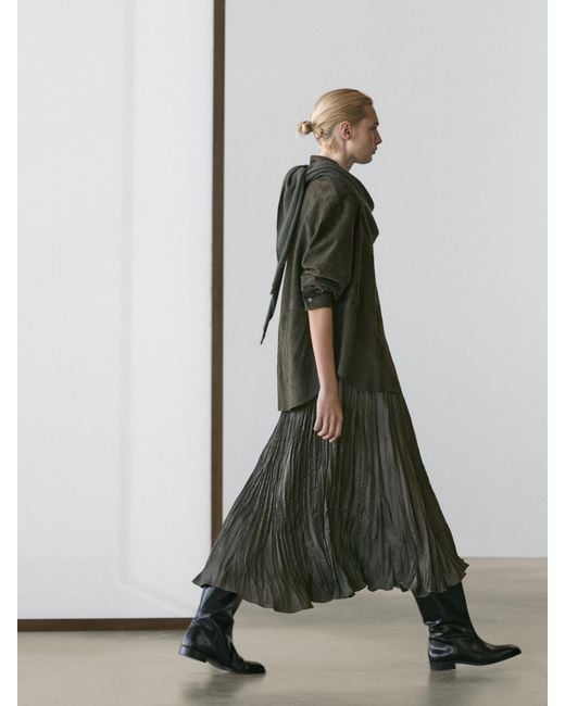 MASSIMO DUTTI Green Long Flowing Pleated Skirt