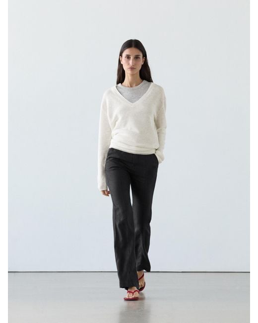 MASSIMO DUTTI Black 100% Linen Kick Flare Fit Trousers