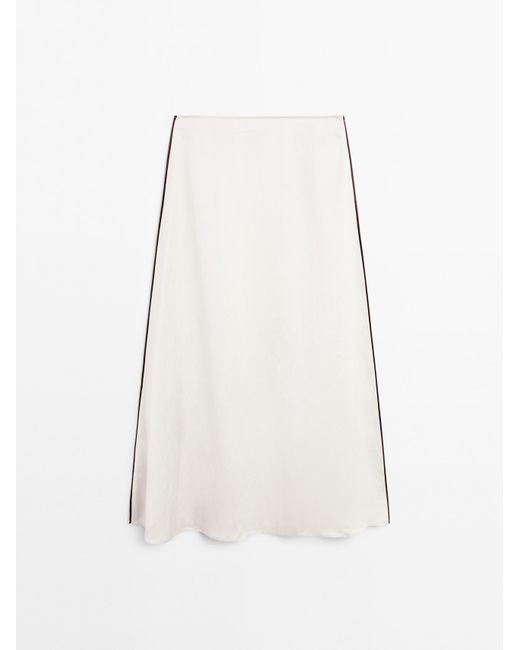 MASSIMO DUTTI Satijnen Halflange Rok Met Biesjes in het White