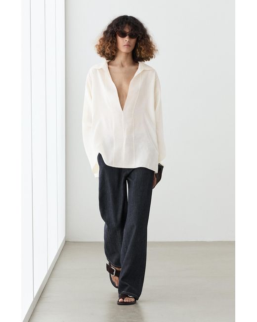 MASSIMO DUTTI White Flowing Blouse With Seam Details
