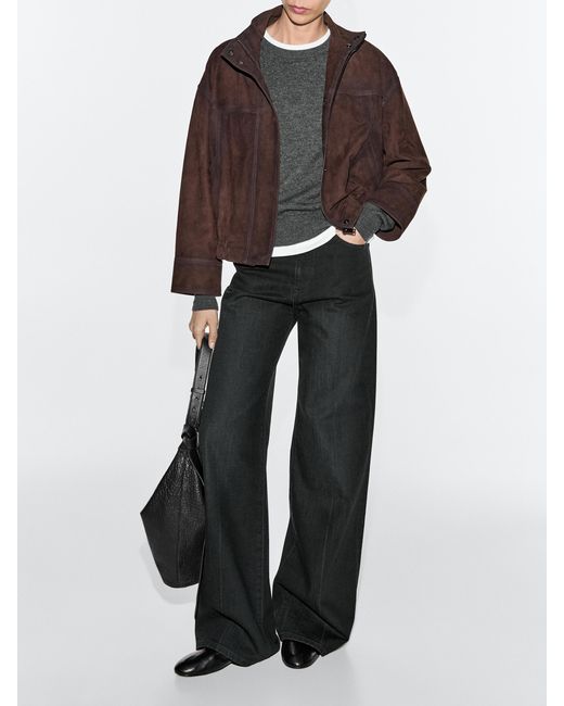 MASSIMO DUTTI Black Nappa Leather Bucket Bag