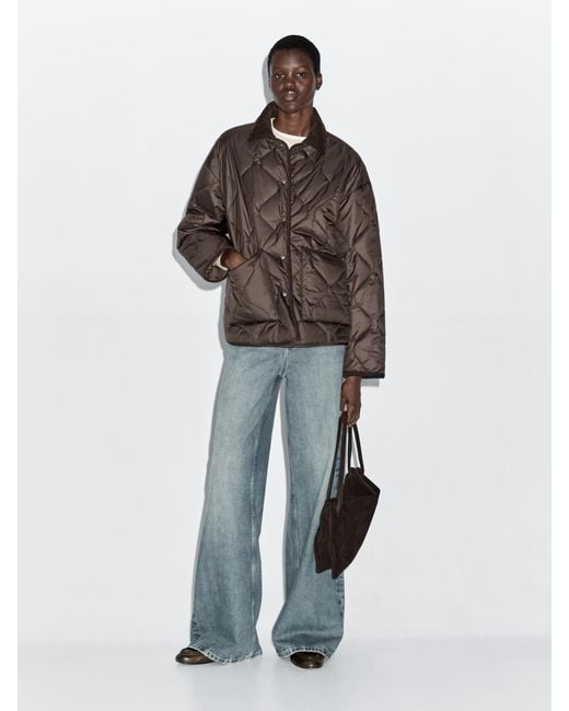 MASSIMO DUTTI Red Water-Repellent Puffer Jacket With Corduroy Detail
