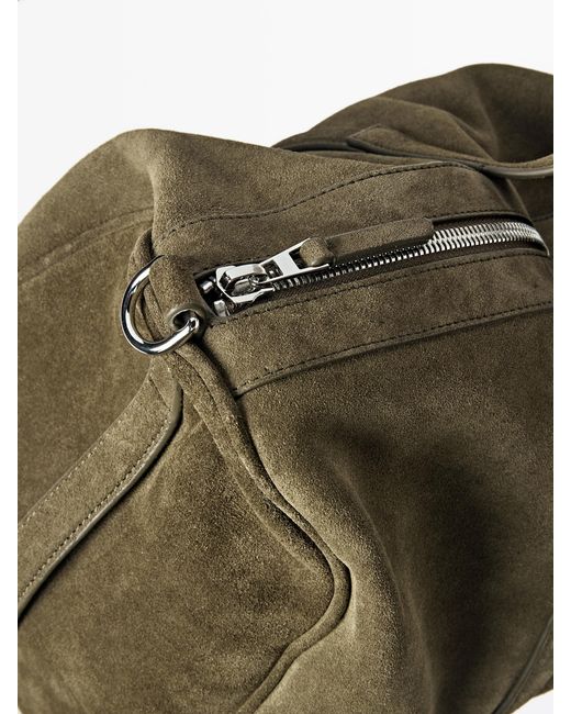 MASSIMO DUTTI Green Suede Leather Travel Bag for men