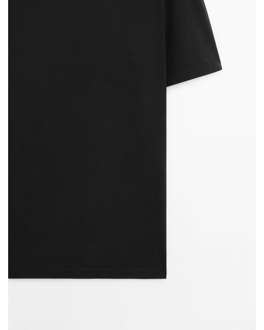 MASSIMO DUTTI Black Short Sleeve Linen And Cotton Blend T-Shirt for men