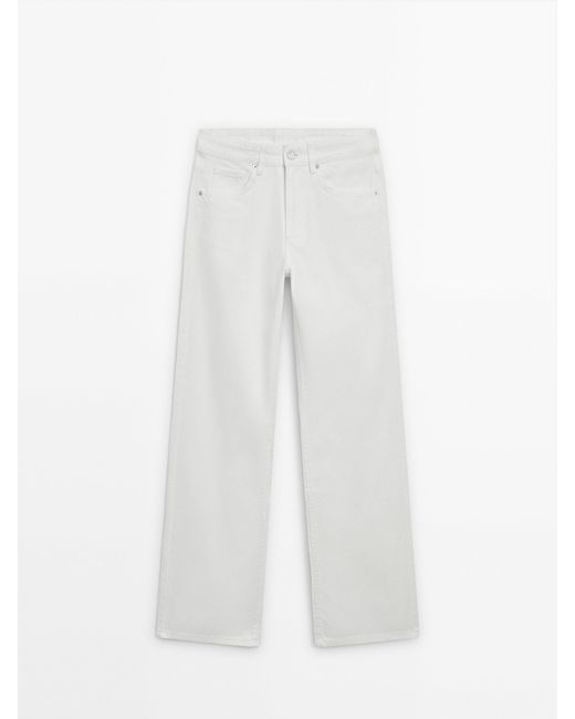 MASSIMO DUTTI White Wide-Leg Mid-Rise Jeans