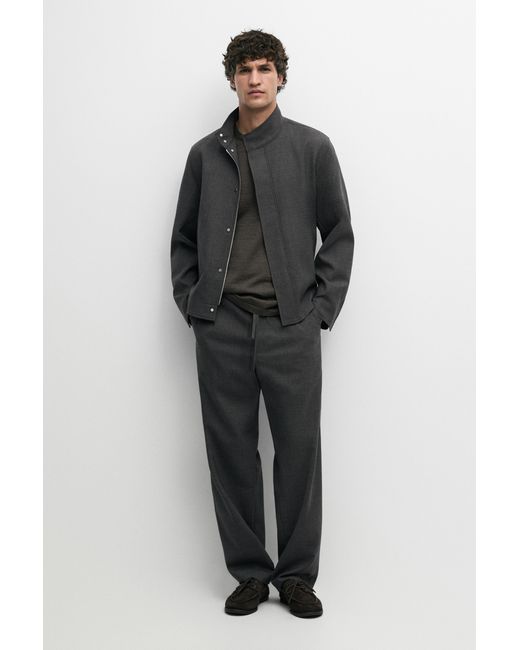 MASSIMO DUTTI Black 100% Wool Overshirt for men