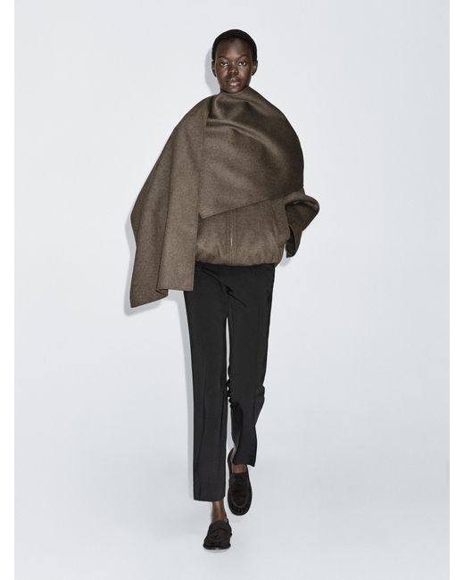 MASSIMO DUTTI Gray Wool Blend Bomber Jacket With Scarf