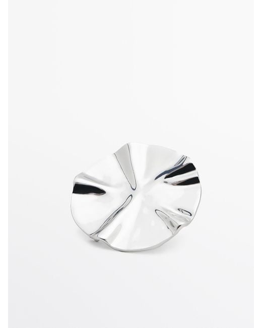 MASSIMO DUTTI White Brooch With Textured Piece Detail