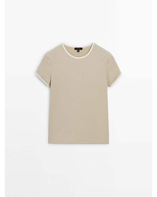 MASSIMO DUTTI White Short Sleeve Contrast T-Shirt