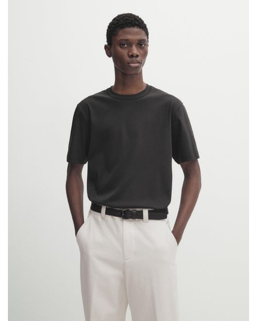 MASSIMO DUTTI Black Short Sleeve Cotton T-Shirt for men