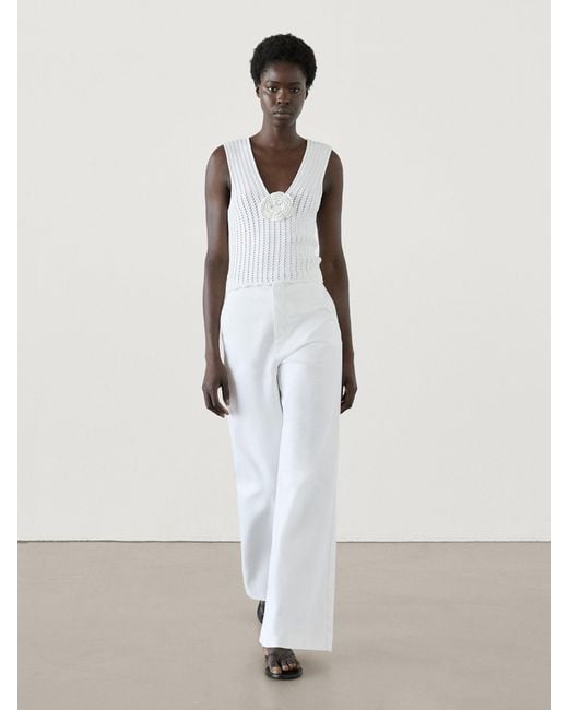 Top Punto Detalle Flor MASSIMO DUTTI de color White